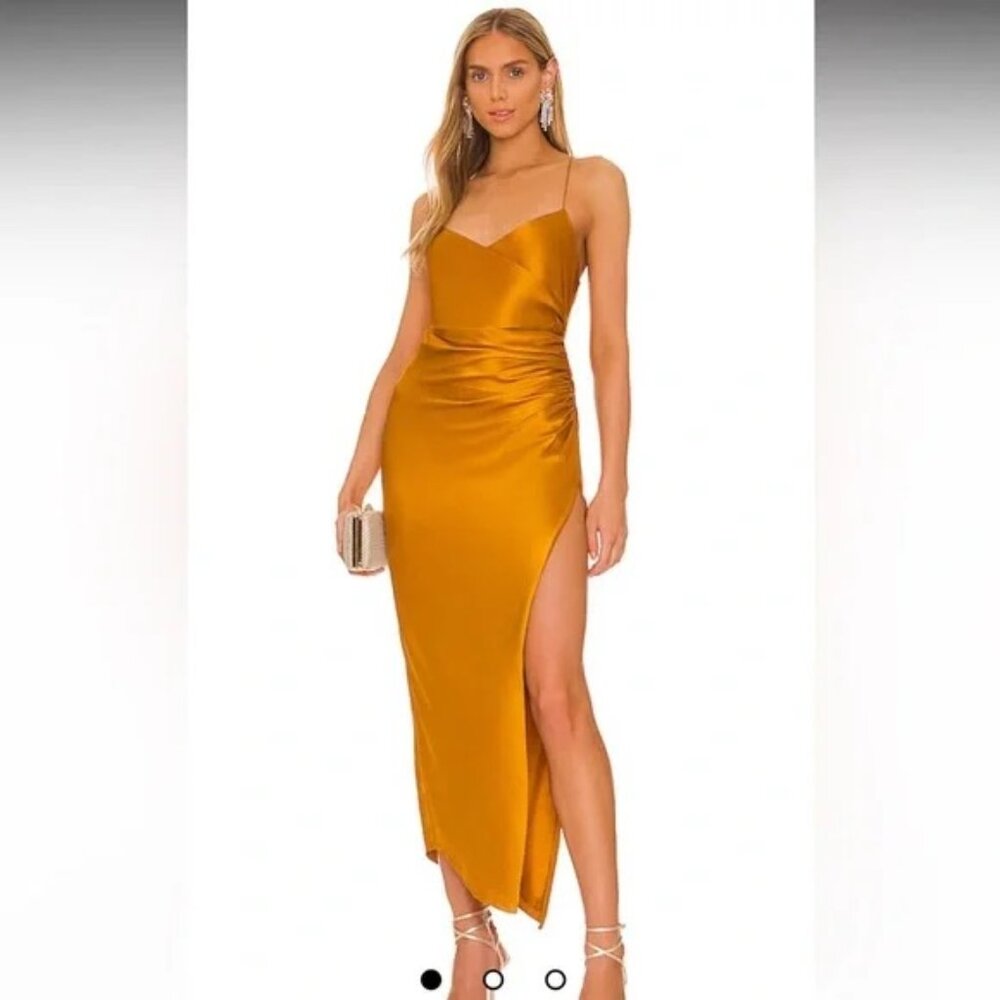 The Sei Strappy wrap long gown dress w/ slit in turmeric / burnt orange